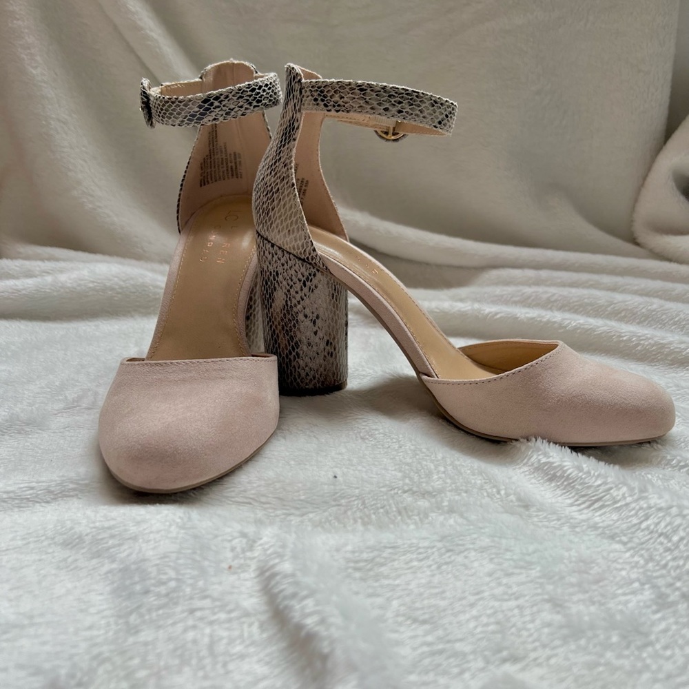LC Snakeskin & Mauve Faux Suede Chunky Heels Sz 6.5